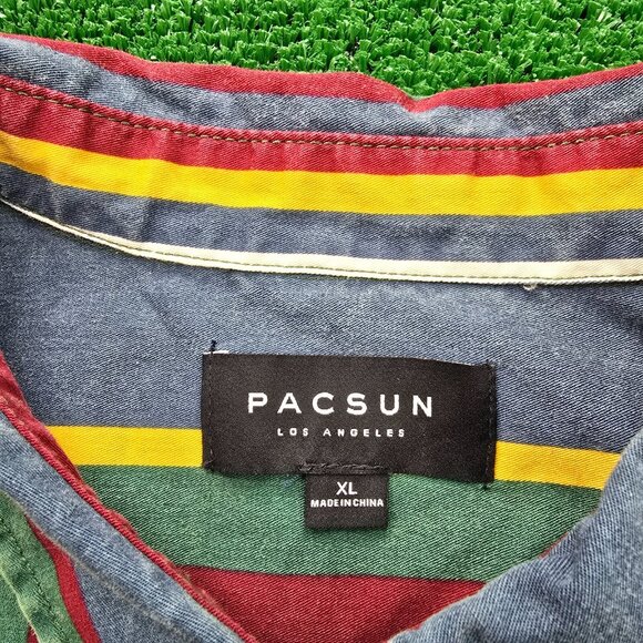 Pacsun Shirt Mens XL Multicolor Striped Button Up Long Sleeve Preppy Colorful - Picture 6 of 8